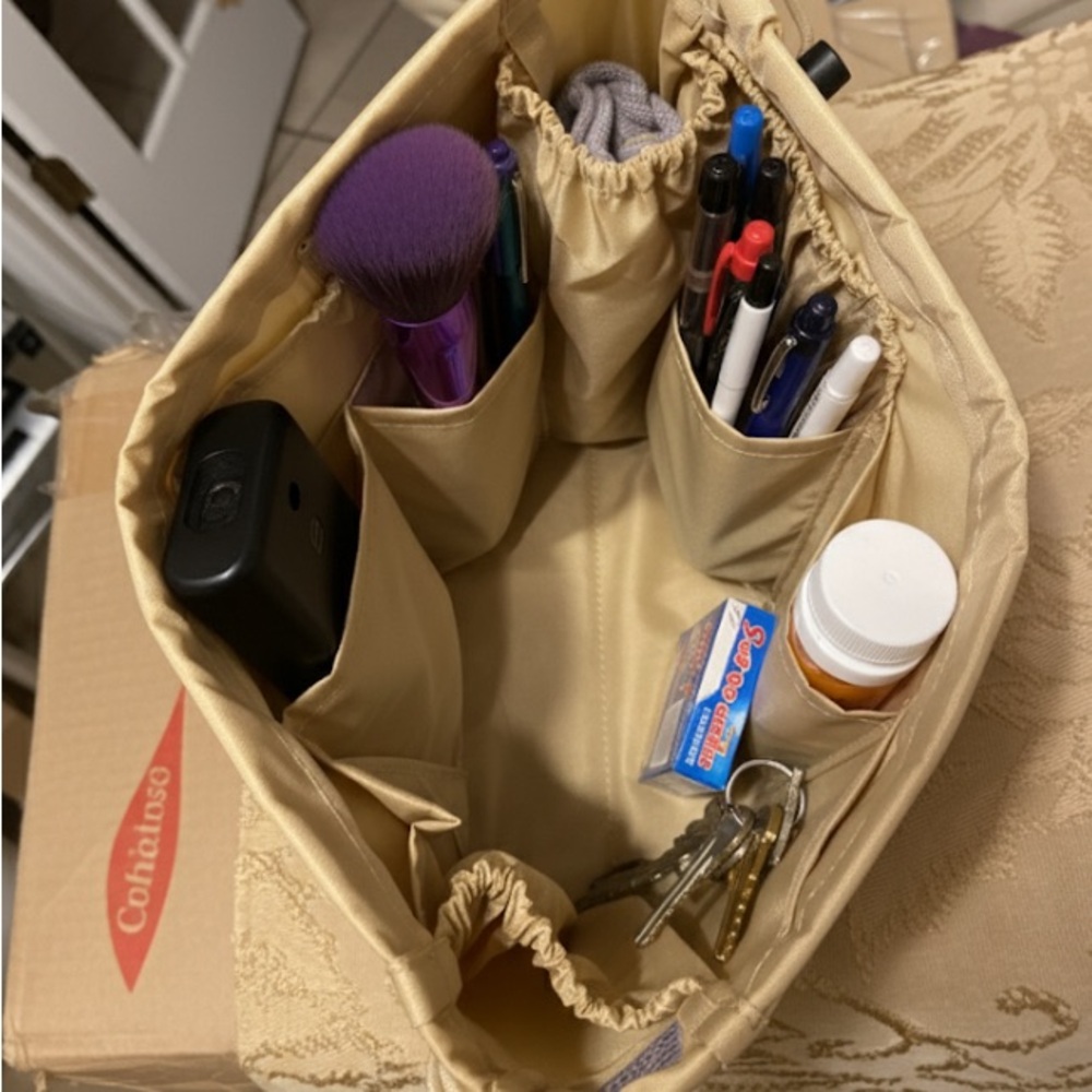 Handbag organizer insert Beige nylon Material with 15 pockets